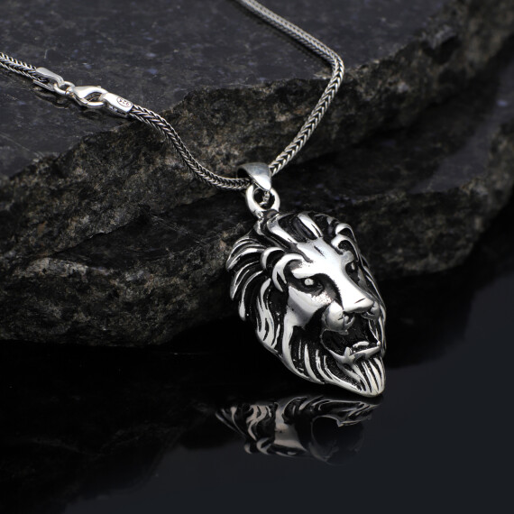  Sterling Silver Lion Necklace for Men - 2