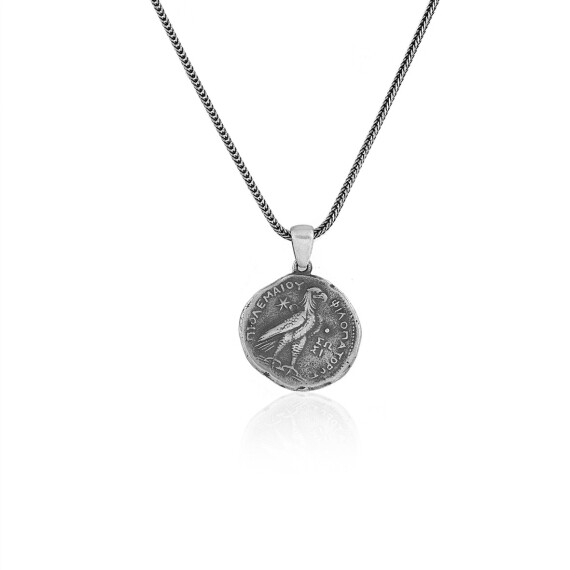  Sterling Silver Men's Coin Necklace with Antique Caesar - 1