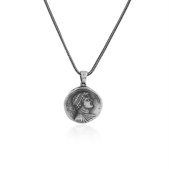  Sterling Silver Men's Coin Necklace with Antique Caesar - 2