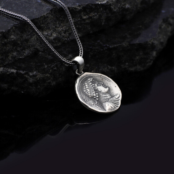  Sterling Silver Men's Coin Necklace with Antique Caesar - 4