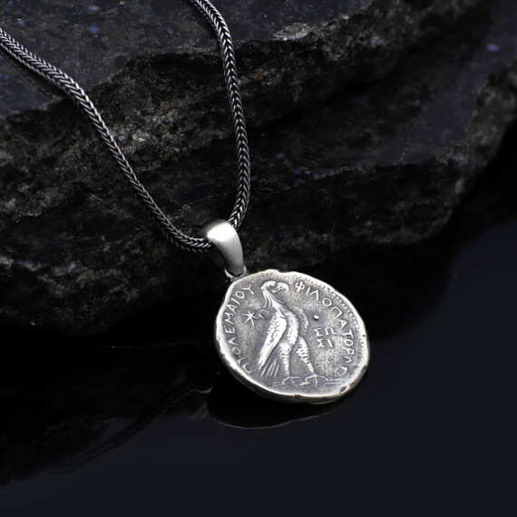  Sterling Silver Men's Coin Necklace with Antique Caesar - 5