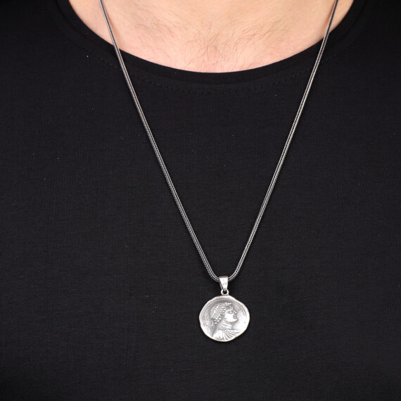  Sterling Silver Men's Coin Necklace with Antique Caesar - 6