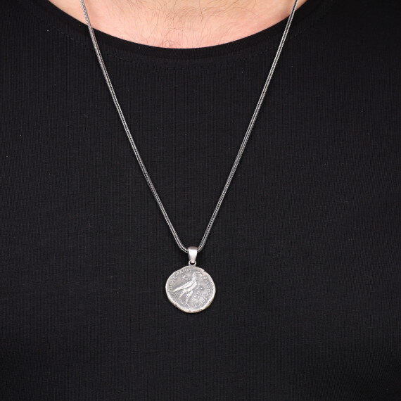  Sterling Silver Men's Coin Necklace with Antique Caesar - 7