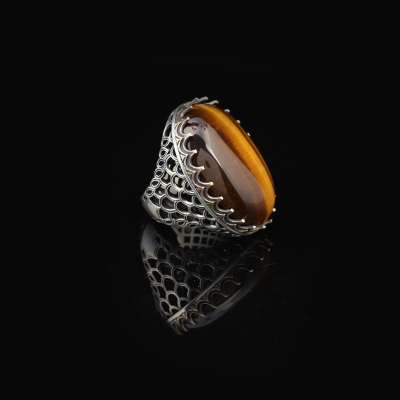  Tiger Eye Ring for Men: Large Gemstone Ottoman Style - 2