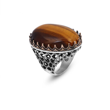  Tiger Eye Ring for Men: Large Gemstone Ottoman Style - 1