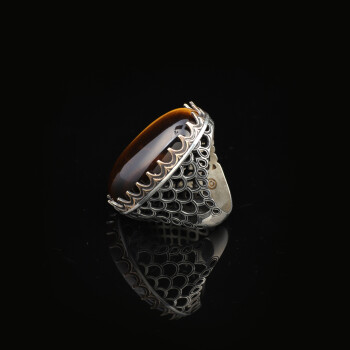  Tiger Eye Ring for Men: Large Gemstone Ottoman Style - 5