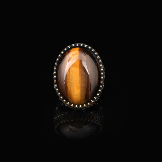  Tiger Eye Ring - Oval Gemstone Men's Vintage Handmade Ottoman Design - 2