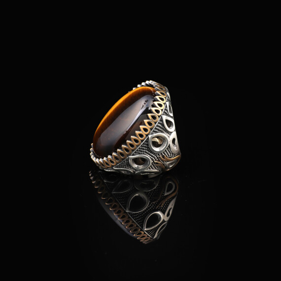  Tiger Eye Ring - Oval Gemstone Men's Vintage Handmade Ottoman Design - 4