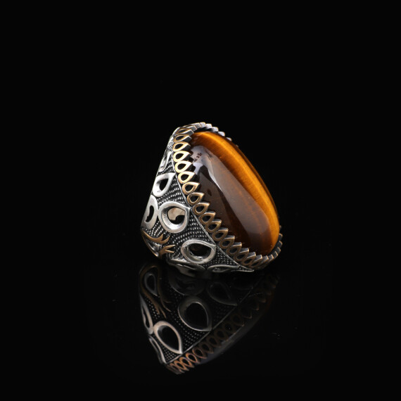  Tiger Eye Ring - Oval Gemstone Men's Vintage Handmade Ottoman Design - 5