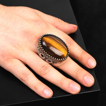  Tiger Eye Ring - Oval Gemstone Men's Vintage Handmade Ottoman Design - 6