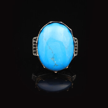  Turquoise Men's Ring with Oval Stone, Vintage 925 Sterling Silver Large Ring - 3