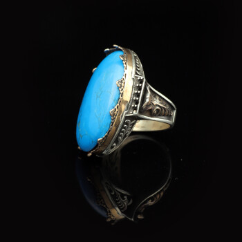  Turquoise Men's Ring with Oval Stone, Vintage 925 Sterling Silver Large Ring - 4