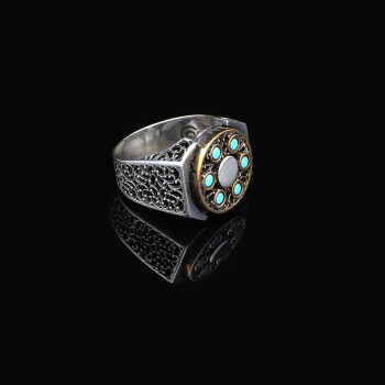 Turquoise Ring Men, Custom Engraved ring, Vintage Gemstone Ring - 4