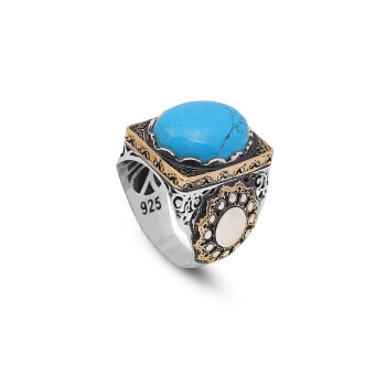 Turquoise Ring Men, Ottoman Style Ring Men - 1