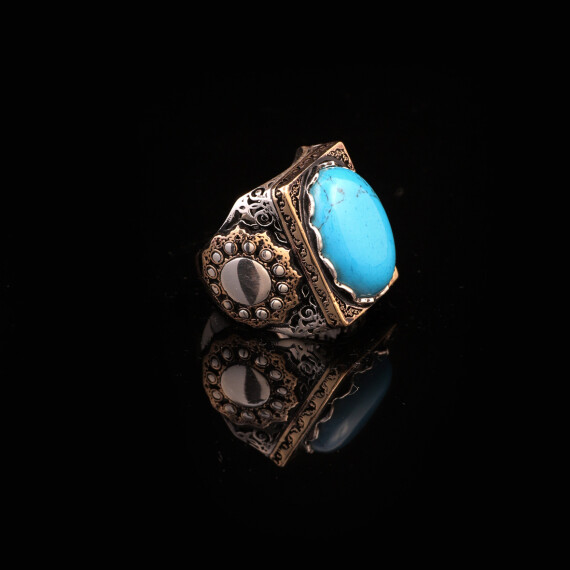 Turquoise Ring Men, Ottoman Style Ring Men - 5