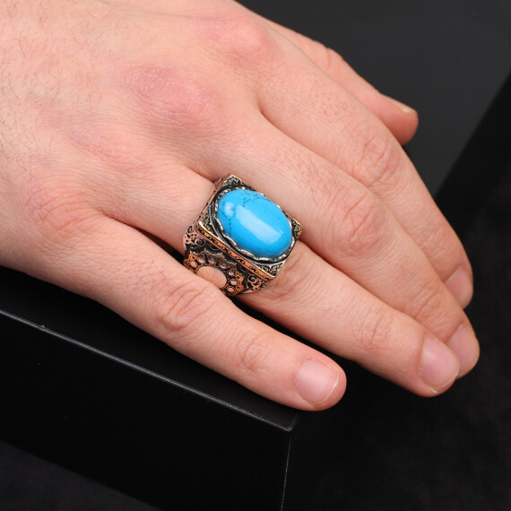 Turquoise Ring Men, Ottoman Style Ring Men - 6