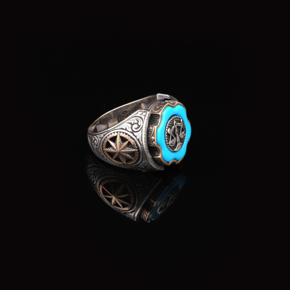 Turquoise Ring Men, Scale Ring Men, Wheel Men Ring, Silver Lawyer Ring - 4