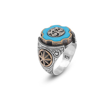 Turquoise Ring Men, Scale Ring Men, Wheel Men Ring, Silver Lawyer Ring - 1