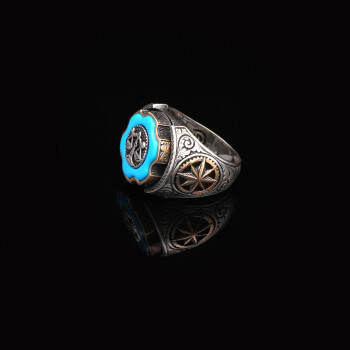 Turquoise Ring Men, Scale Ring Men, Wheel Men Ring, Silver Lawyer Ring - 5