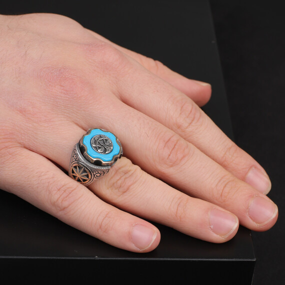 Turquoise Ring Men, Scale Ring Men, Wheel Men Ring, Silver Lawyer Ring - 7