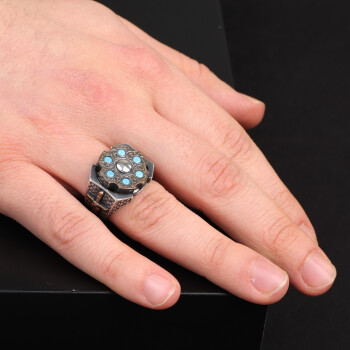 Turquoise Ring Men, Silver Sword Ring, Vintage Gemstone Ring - 7