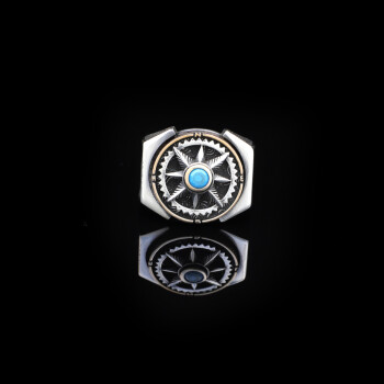 Turquoise Ring Men, Wheel Men Ring, Silver Ring, Compass Mens Ring - 5