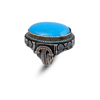  Turquoise Stone with Micro Stone – Large Oval Vintage Men’s Ring - 1