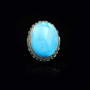  Turquoise Stone with Micro Stone – Large Oval Vintage Men’s Ring - 2