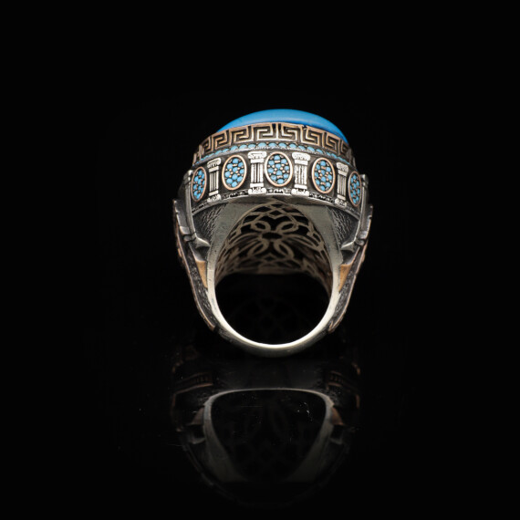  Turquoise Stone with Micro Stone – Large Oval Vintage Men’s Ring - 3