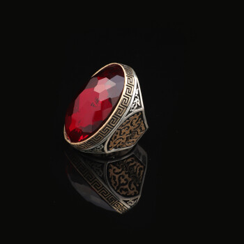  Vintage 925 Sterling Silver Garnet Ring for Men, Large Oval Stone - 2