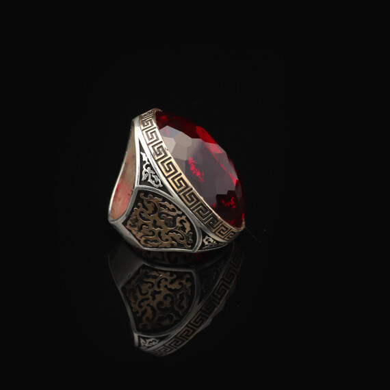  Vintage 925 Sterling Silver Garnet Ring for Men, Large Oval Stone - 3