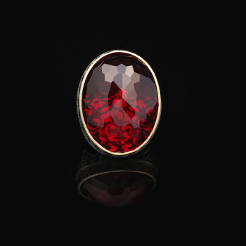  Vintage 925 Sterling Silver Garnet Ring for Men, Large Oval Stone - 5