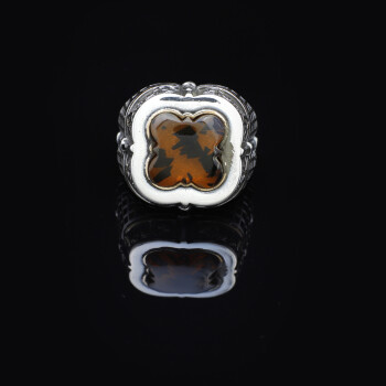  Vintage Amber Ring with Sword Design, Gemstone Mens Ring - 5