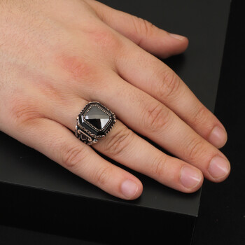  Vintage Black Onyx Ring for Men - Handmade 925 Sterling Silver Engagement - 6