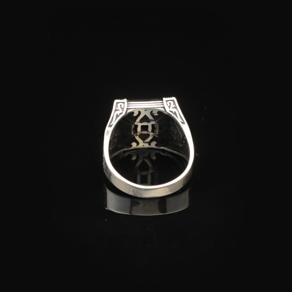  Vintage Black Onyx Ring with Eagle Design - Handmade Ring - 3