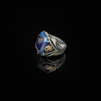  Vintage Blue Tiger Eye Ring with Eagle Design - Handmade 925 Sterling Silver - 3