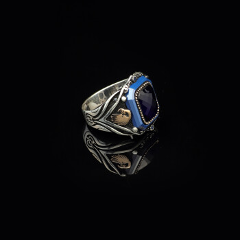  Vintage Blue Tiger Eye Ring with Eagle Design - Handmade 925 Sterling Silver - 5