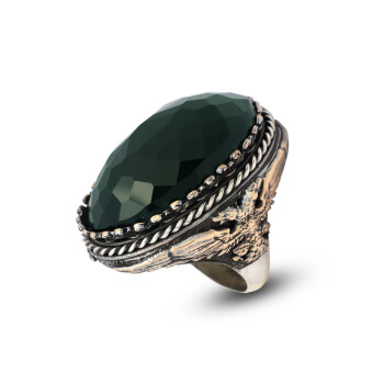  Vintage Emerald Eagle Ring for Men - Large Oval Stone - 1