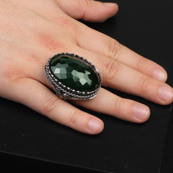  Vintage Emerald Eagle Ring for Men - Large Oval Stone - 6