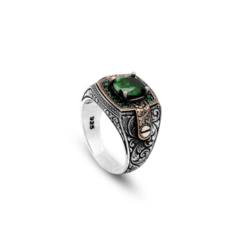  Vintage Emerald Micro Stone Ring - Men's Gemstone Engagement Ring - 1