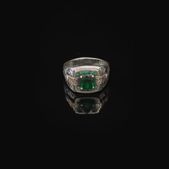  Vintage Emerald Micro Stone Ring - Men's Gemstone Engagement Ring - 3