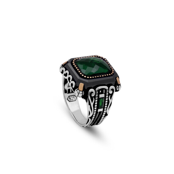  Vintage Emerald Ring for Men | 925 Sterling Silver Turkish Engagement Ring - 1