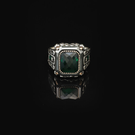  Vintage Emerald Ring for Men | 925 Sterling Silver Turkish Engagement Ring - 3