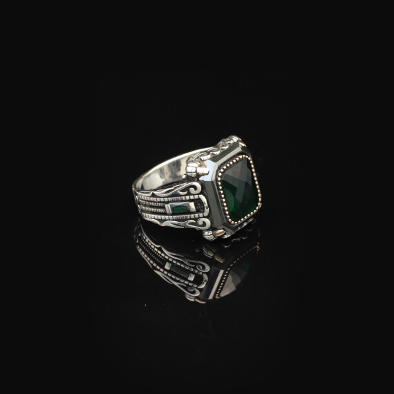  Vintage Emerald Ring for Men | 925 Sterling Silver Turkish Engagement Ring - 4