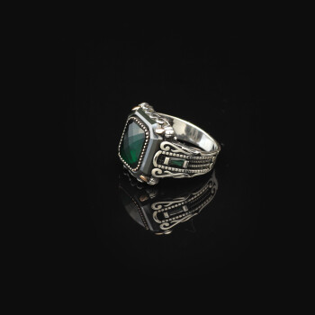  Vintage Emerald Ring for Men | 925 Sterling Silver Turkish Engagement Ring - 5