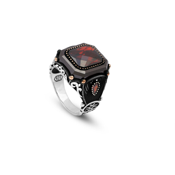  Vintage Garnet Ring for Men – Handmade 925 Sterling Silver - 1