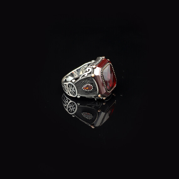  Vintage Garnet Ring for Men – Handmade 925 Sterling Silver - 4