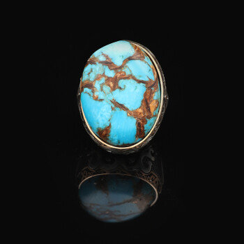  Vintage Genuine Turquoise Men's Ring - Large Oval Stone in 925 Sterling Silver - 5