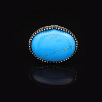  Vintage Genuine Turquoise Men's Ring - Large Oval Stone in Polished 925 Sterling Silver - 2