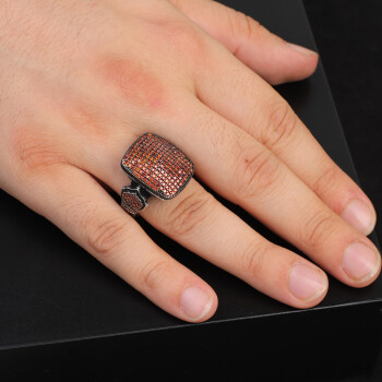 Vintage Handmade Micro Stone Statement Ring for Men - 4